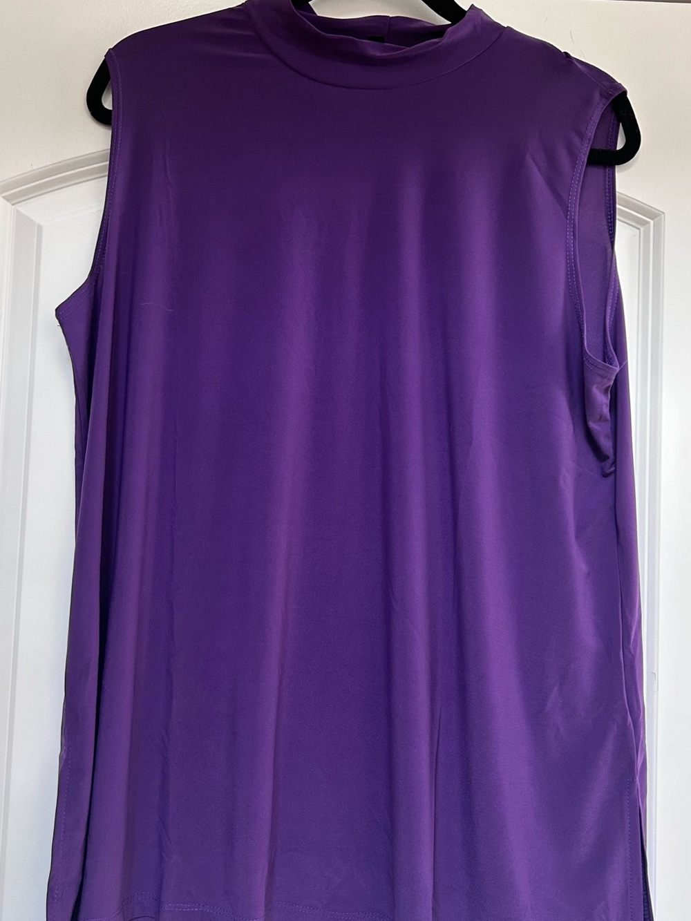 Slinky Brand Sleeveless Mock Neck Blouse Womens Sx 1X Purple Liquid Knit Travel